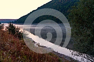 Thick morning mist in Dniester Canyon, Ukraine