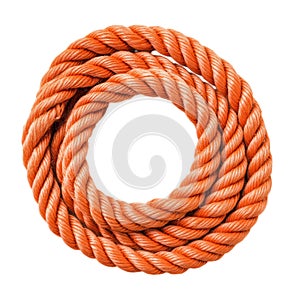 Thick Orange Rope Coiled in a Circle on White Background loop