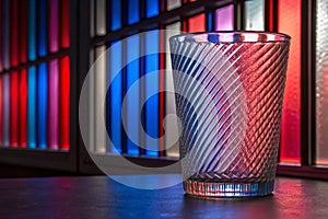Thick ridged glass with pronounced texture distorts and blurs an array of objects behind-generated by ai photo