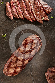 Thick Slices of Hot Grilled Whole Machete Steak or Skirt Steak a