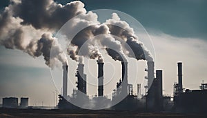 thick smoke coming out of industrial chimneys, pollution concept
