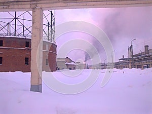 Thick smoke that occurs during the afterburning of industrial process gas in the so-called candle. At a chemical processing plant photo