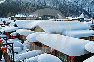 The thick snow on the houses landscape