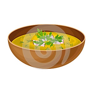 Thick Soup with Peas, Bacon Slices and Potherb as Brazilian Cuisine Dish Vector Illustration