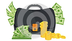 Thick swollen male black briefcase with money. photo