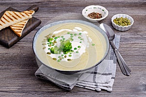Thick vegetable cream soup with white sauce