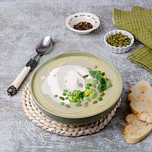 Thick vegetable cream soup with white sauce