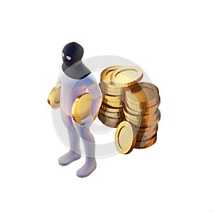 Thief 3d render with golden coins.