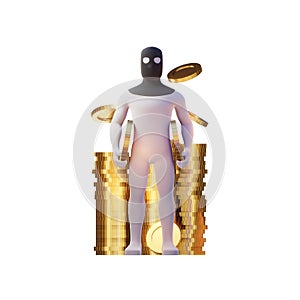 Thief 3d render with golden coins