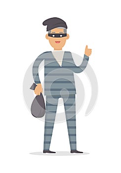 Thief with Bag of Money in Black Mask Isolated.