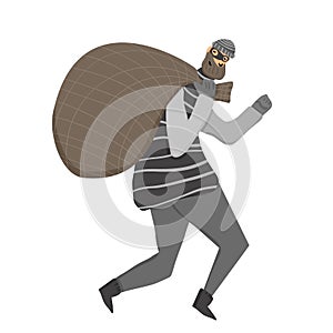 Thief with bag. Vector hand drawn bandit isolated