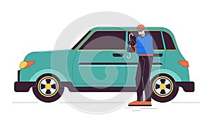 Thief breaking into car line cartoon flat illustration
