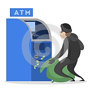 Thief or burglar stealing money from ATM