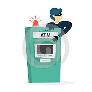 Thief or burglar stealing money from ATM