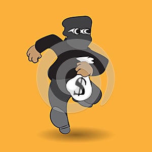 Thief carrying bag of money with a dollar sign