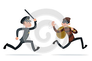 Thief Escape Loot Policeman Run Character Retro Cartoon Design Vector Illustration photo