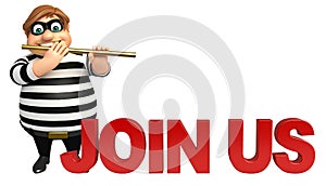 Thief with Flute & Join us sign