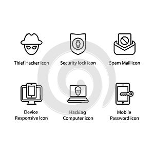 Thief Hacker, Security lock, Spam Mail, Device Responsive, Hacking Computer, Mobile Password, icon