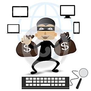 Thief Hacker steal your data and money after paid with credits card internet on-line.