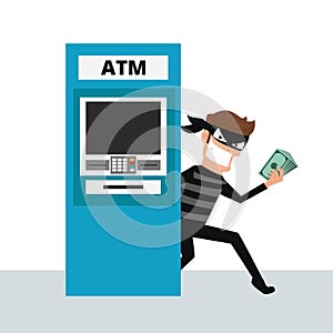 Zloděj. průnikář kradení peníze stroj 