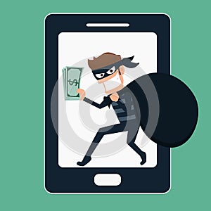 Zloděj. průnikář kradení peníze na chytrý telefon 