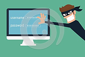 Ladrón. intruso robando sensible datos cómo personalmente computadora 