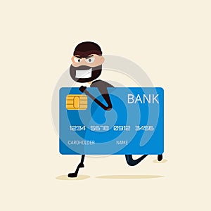 Thief. Hacker stealing sensitive data and money from credit card. Useful for anti phishing and internet viruses campaigns.