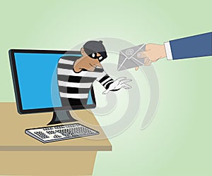 Thief through the Internet from computer and Hand hold mail