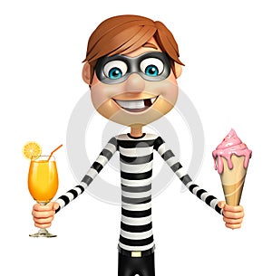 Thief with Juice glass and icecream