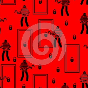 Thief with nail puller pattern seamless. Robber background. Rogue texture