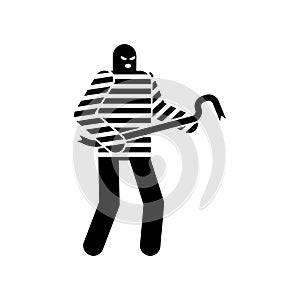 Thief with nail puller. Robber icon. Rogue sign