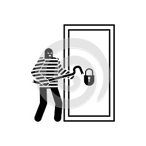 Thief with nail puller. Robber icon. Rogue sign