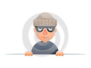 Thief peeping out of the cartoon characters set flat design isolated vector illustration