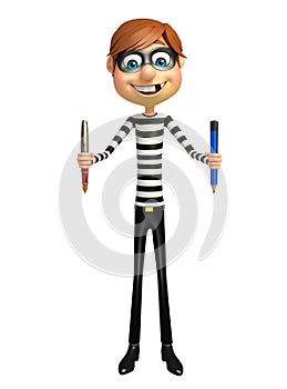 Thief with pen and pencil