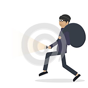 Thief. Robber with a bag. Looted, vector illustration