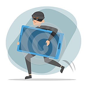 Thief running with a stolen mobile phone