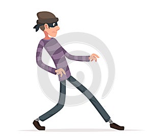 Thief sneak walk cartoon criminal character vector illustration