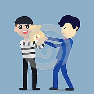 Thief steal money from businessman flat cartoon design