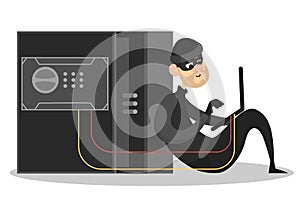 Thief steal personal data. Cyber crime and hacking