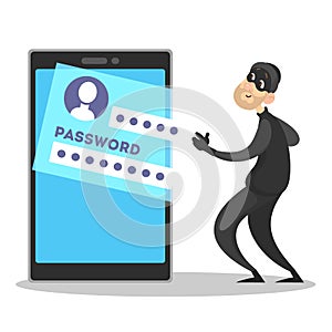 Thief steal personal data with password. Cyber crime