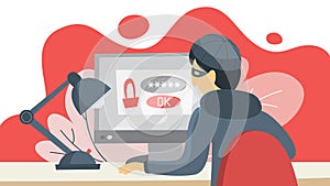 Thief steal personal data with password. Cyber crime