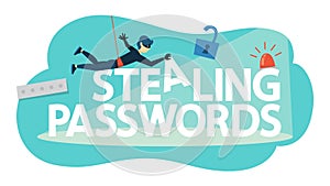 Thief steal personal data with password. Cyber crime