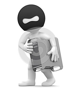 Thief stealing computer.