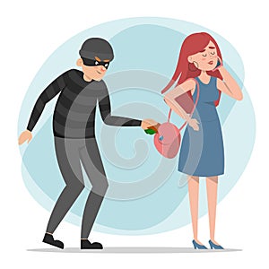 Thief stealing money from the purse vector