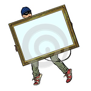 A thief steals a painting