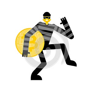 Thief stole Bitcoin. burglar stole Cryptocurrency. robber carries Electronic money. Abduction of Online wallet