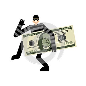 Thief stole Money. burglar stole cash. robber carries dollars. Abduction of savings