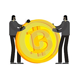 Thief stolen bitcoin. Criminal stole cryptocurrency. cybercrime vector illustration