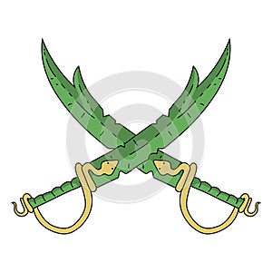 Thief Sword with Snake isolated on white background. Crossed Swords. Rogue Weapon. Vector Illustration for Your Design.