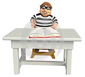 Thief with Table chair and book